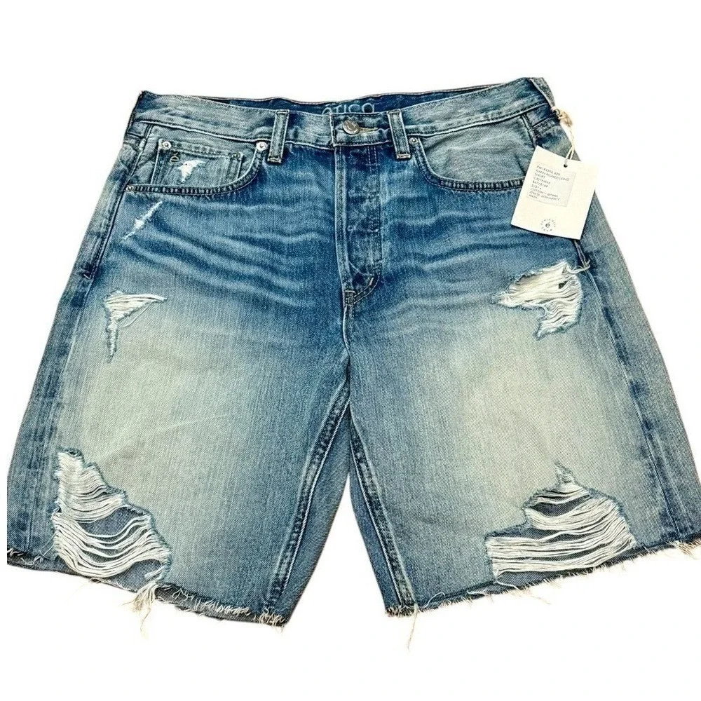 NWT Etica Narin‎ Long Distressed Relaxed Denim Jean Shorts 90's Size 27